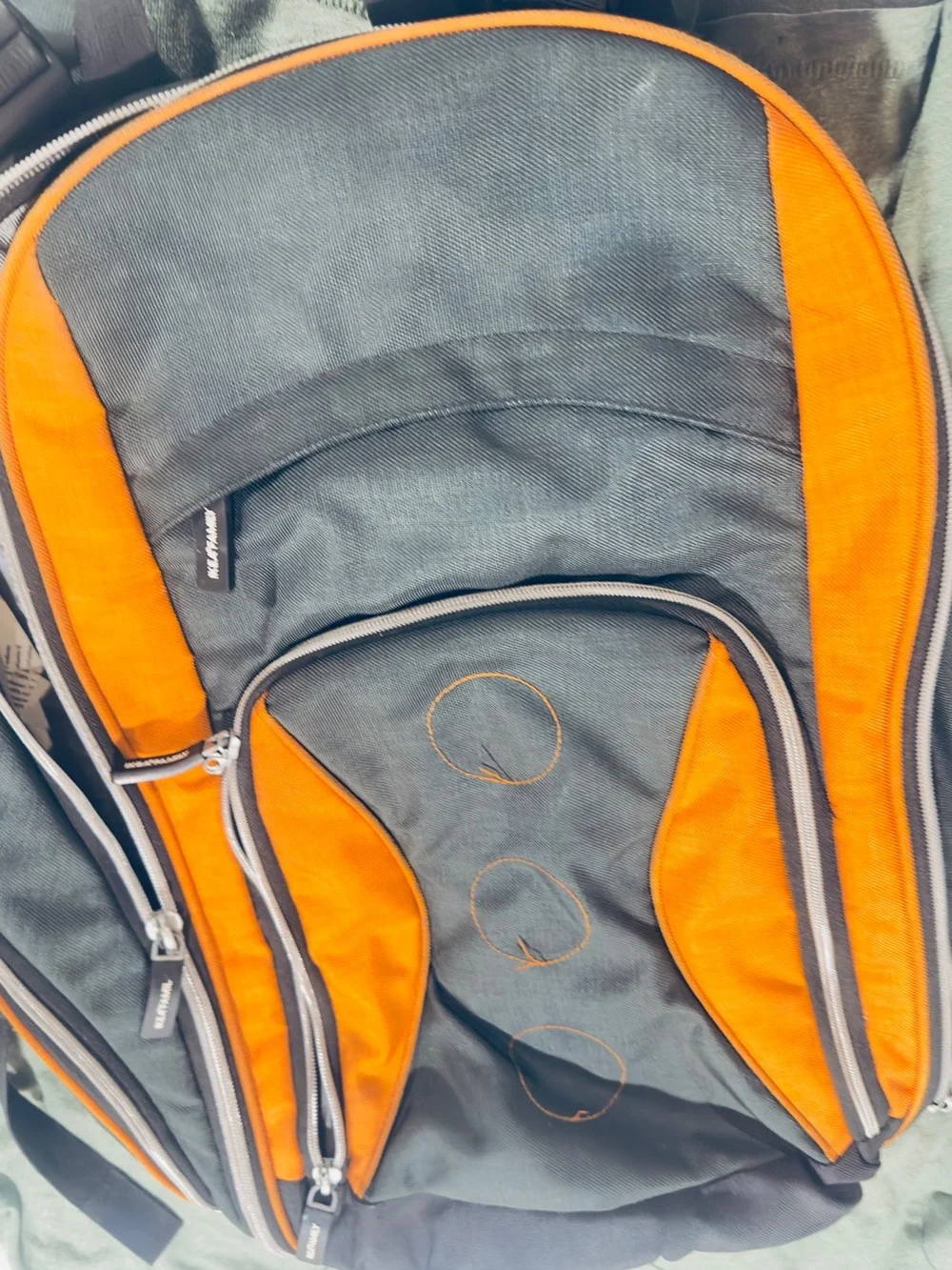 IKEA Family Rugged Lightweight Gray Orange Laptop Backpack w Padded Straps